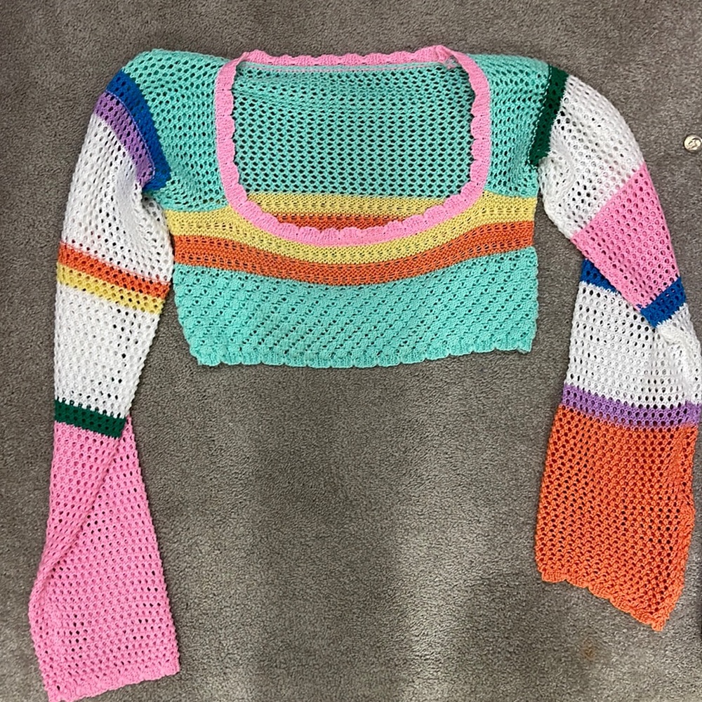 Colorful pastel crochet long sleeve top